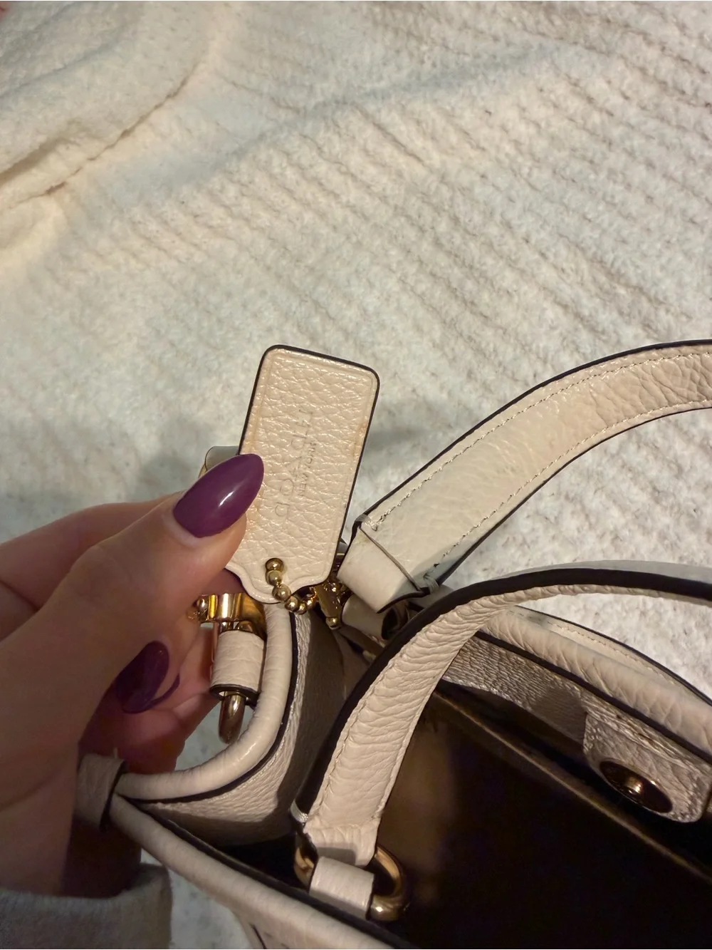 Coach Cream Leather Box Crossbody with Top Handle